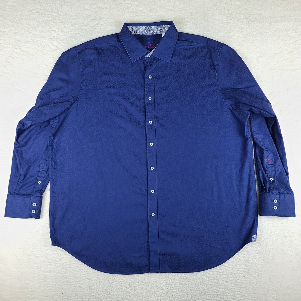 Robert Graham Dress Shirt Mens 2XL XXL Blue 100% Cotton Flip Cuffs Button Up